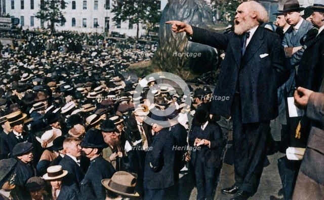 Keir Hardie gives a speech in Trafalgar Square, London, 2 August 1914, (1933). Creator: Unknown.