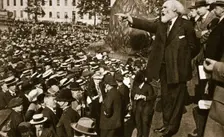 Keir Hardie speaking at a peace rally in Trafalgar Square, 2nd August, 1914. Creator: S and G