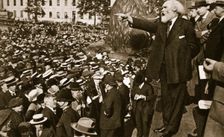 Keir Hardie speaking at a peace rally in Trafalgar Square, 2nd August, 1914. Creator: S and G