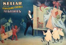 Kellar and his perplexing cabinet mysteries, c1894. Creator: Strobridge Lithographing Company