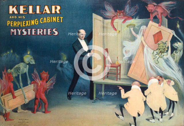 Kellar and his perplexing cabinet mysteries, c1894. Creator: Strobridge Lithographing Company.