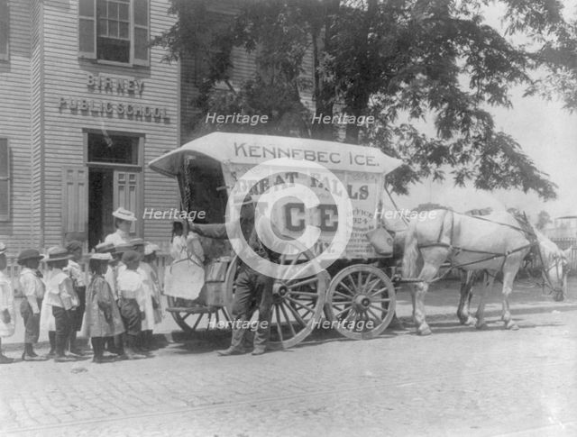 Kennebec Ice horse-drawn wagon parked in front of Birney Public School..., Washington, D.C., (1899?) Creator: Frances Benjamin Johnston.