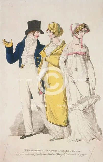 Kensington Garden dresses for June, c1810. Artist: W Read