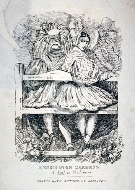 'Kensington Gardens, a hint to the ladies', 1838. Artist: Anon