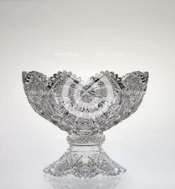 Kensington pattern punch bowl on stand, probably designed about 1895-1900. Creator: TG Hawkes & Co.