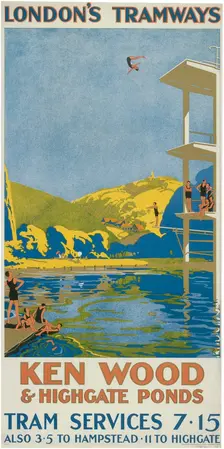 Kenwood and Highgate Ponds London County Council (LCC) Tramways poster, 1927. Artist: Van Jones