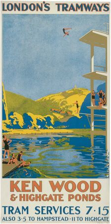 Kenwood and Highgate Ponds London County Council (LCC) Tramways poster, 1927. Artist: Van Jones