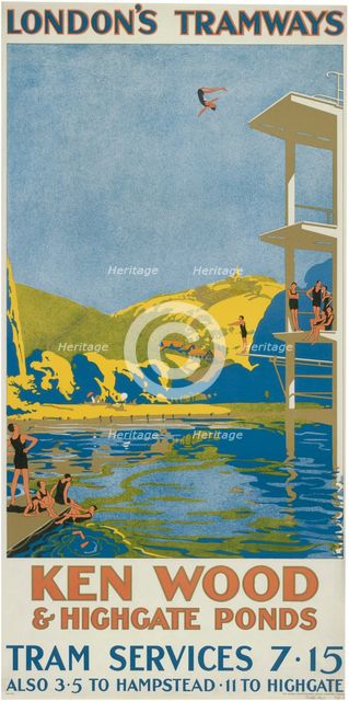 'Kenwood and Highgate Ponds', London County Council (LCC) Tramways poster, 1927. Artist: Van Jones