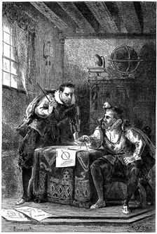 Kepler and Brahe at work together (c1600), c1870. Creator: Anon