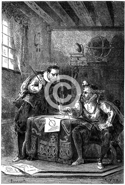 Kepler and Brahe at work together (c1600), c1870. Creator: Anon.