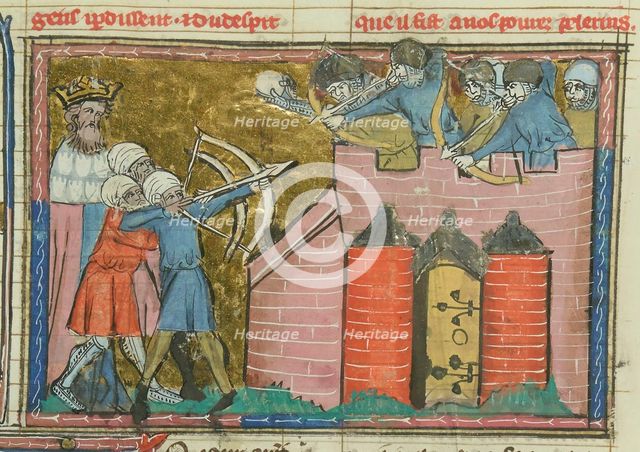Kerbogha besieges Antioch in 1098 (From "Li rommans de Godefroy de Buillon et de Salehadin"), 1337. Creator: Maître de Fauvel (active 1314-1340).