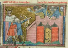 Kerbogha besieges Antioch in 1098 (From "Li rommans de Godefroy de Buillon et de Salehadin"), 1337. Creator: Maître de Fauvel (active 1314-1340)