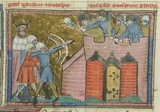 Kerbogha besieges Antioch in 1098 (From "Li rommans de Godefroy de Buillon et de Salehadin"), 1337. Creator: Maître de Fauvel (active 1314-1340)