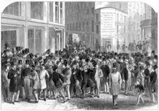 Kerbstone stockbrokers in New York, 1864. Creator: Mason Jackson