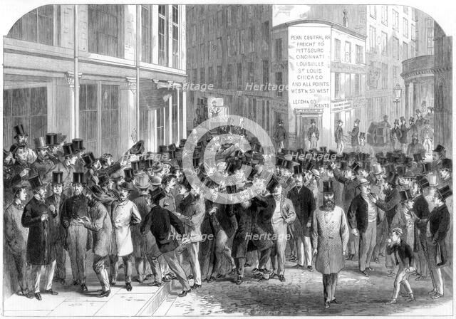 Kerbstone stockbrokers in New York, 1864. Creator: Mason Jackson.