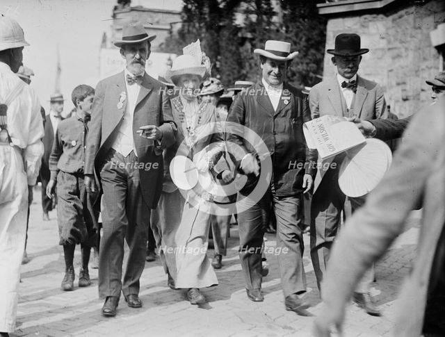 Kern, Mrs. Bryan, W.J. Bryan, and brother leaving hall, c1912. Creator: Bain News Service.