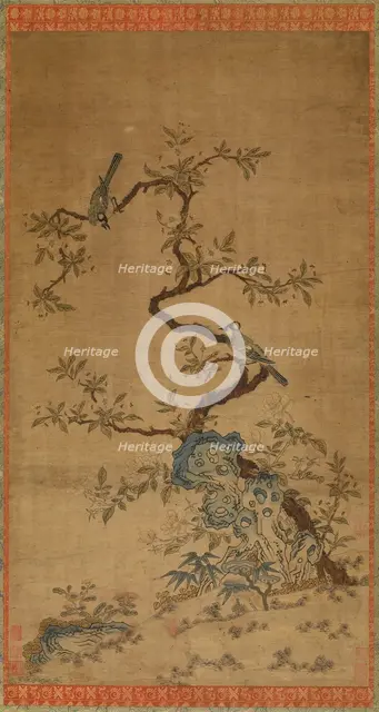 Kesi tapestry of two birds and a flowering tree, Mid-Ming to Qing dynasty, 16th-18th century. Creator: Unknown.