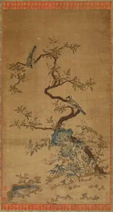 Kesi tapestry of two birds and a flowering tree, Mid-Ming to Qing dynasty, 16th-18th century. Creator: Unknown