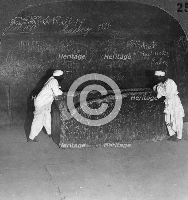 'Khufu's sarcophagus, broken by robbers, in the Great Pyramid, Egypt', 1905.Artist: Underwood & Underwood
