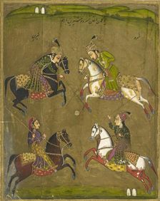 Khusrau and Shirin playing polo, 1726. Creator: Anon
