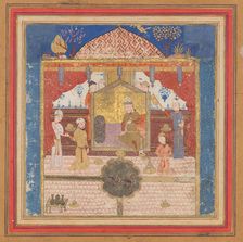 Khusrau Parviz before his Father Hurmuzd (?), Folio from a Shahnama..., ca. 1430-40. Creator: Unknown