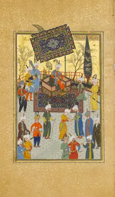 Khusrau Seated on his Throne, Folio 64 from a Khamsa (Quintet) of Nizami, A.H. 931/A.D. 1524-25. Creators: Sultan Muhammad Nur, Mahmud Muzahhib, Shaikh Zada