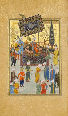 Khusrau Seated on his Throne, Folio 64 from a Khamsa (Quintet) of Nizami, A.H. 931/A.D. 1524-25. Creators: Sultan Muhammad Nur, Mahmud Muzahhib, Shaikh Zada