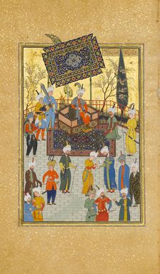 Khusrau Seated on his Throne, Folio 64 from a Khamsa (Quintet) of Nizami, A.H. 931/A.D. 1524-25. Creators: Sultan Muhammad Nur, Mahmud Muzahhib, Shaikh Zada