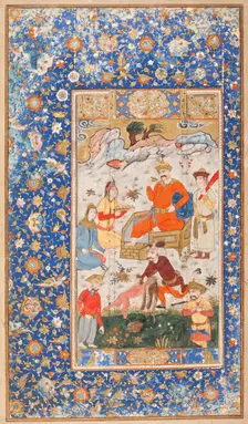 Khusraw Celebrating after Killing the Dragon, page from a manuscript of the Khamsa, 17th century. Creator: Unknown