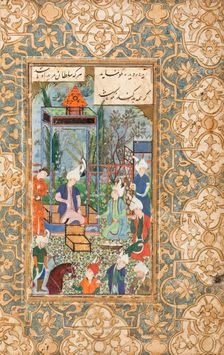Khusraw Receiving his Captured Brother, page from a manuscript of the Khamsa, 16th century. Creator: Unknown