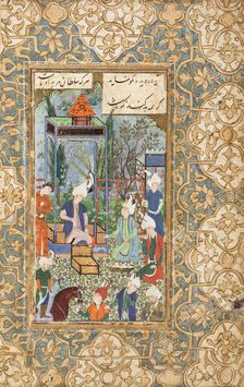 Khusraw Receiving his Captured Brother, page from a manuscript of the Khamsa, 16th century. Creator: Unknown