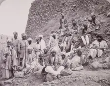 Khyber chiefs and khans with Captain Tucker, Jamrood Fort, Northwest Frontier Province, 1878. Creator: John Burke