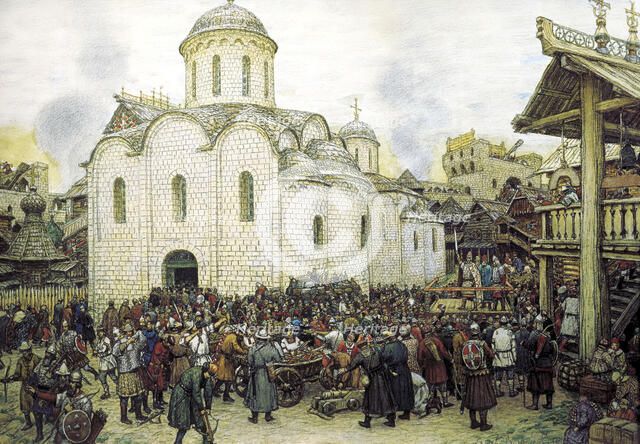 'Khan Tokhtamysh's invasion of Moscow in 1382', 1918. Artist: Apollinary Vasnetsov