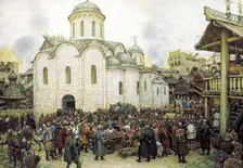 Khan Tokhtamysh's invasion of Moscow in 1382 1918. Artist: Apollinary Vasnetsov
