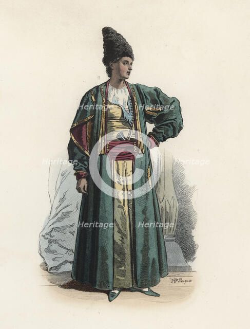 Khatchadour D'Hohannés, officer of the Royal Prince of Persia, color engraving 1870.