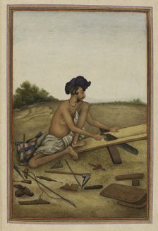 Khati or Tarkhan, carpenter caste of the Panjab - Man sawing a plank,1825 . Creator: Anon