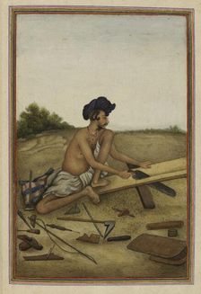 Khati or Tarkhan, carpenter caste of the Panjab - Man sawing a plank,1825 . Creator: Anon