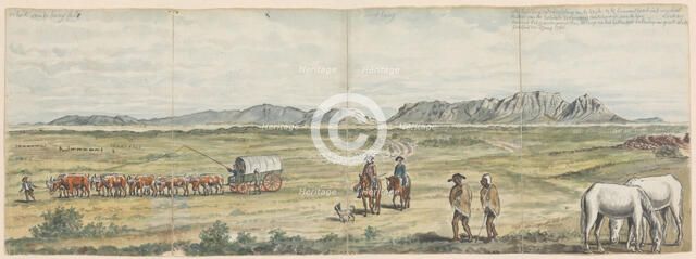 Khoikhoi and Settlers on Cape Plain, 1786. Creator: Jan Brandes.