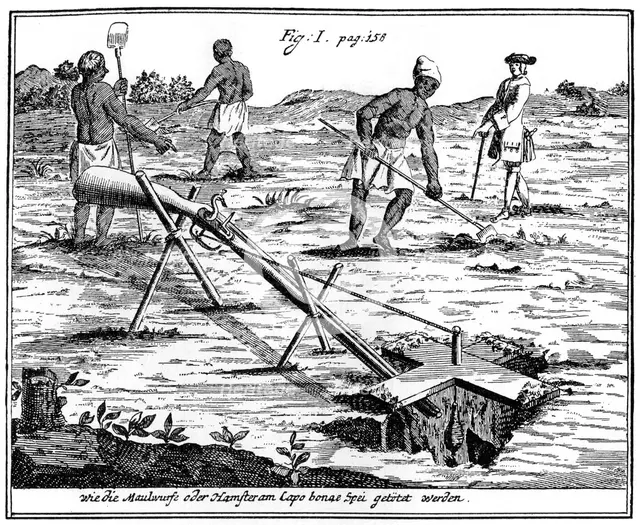 Khoikhois catching moles, South Africa, 18th century (1931). Artist: Unknown