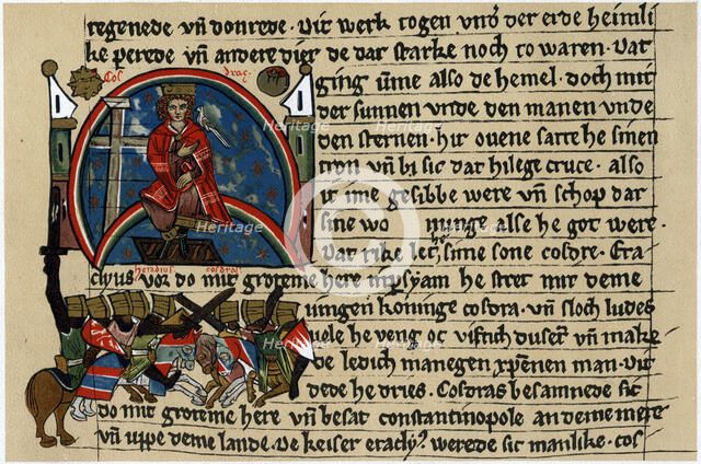 Khosrau II of Persia with cross and dove, on his mechanical throne. Artist: Unknown