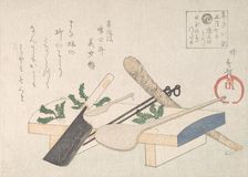 Kitchen Utensils with Greens for the Ceremony on January 7th, 19th century. Creator: Hachifusa Shuri