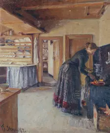 Kitchen, with the artist's Wife, 1887. Creator: Viggo Johansen