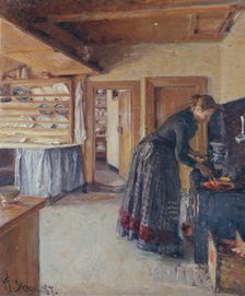 Kitchen, with the artist's Wife, 1887. Creator: Viggo Johansen