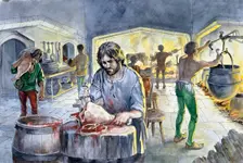Kitchen in the Middle Ages, c14th century, (c1990-2010) Artist: Philip Corke