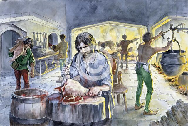 Kitchen in the Middle Ages, c14th century, (c1990-2010) Artist: Philip Corke.