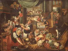 Kitchen Interior , 1565. Creator: Cleve, Marten van, the Elder (1520-1570)
