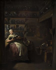 Kitchen Interior with a Girl Reading, 1764. Creator: Jens Juel