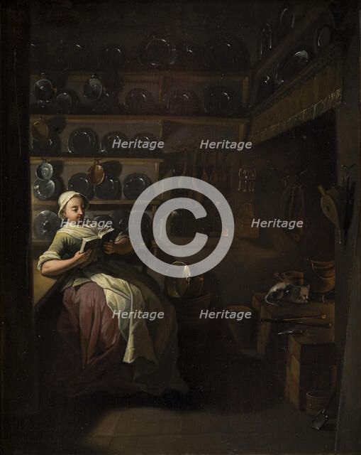 Kitchen Interior with a Girl Reading, 1764. Creator: Jens Juel.
