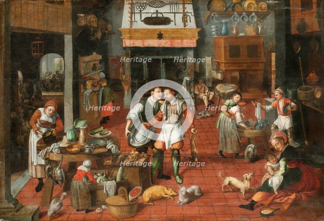 Kitchen interior, c. 1565. Creator: Cleve, Marten van, the Elder (1527-1581).