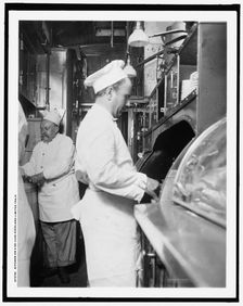 Kitchen on a deluxe overland limited train, between 1910 and 1920. Creator: Unknown